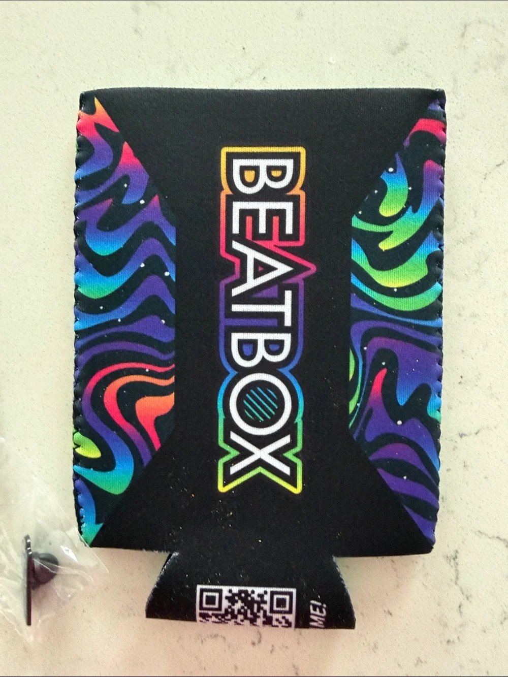 BEATBOX MERCH KEYCHAIN PIN TACK Rainbow Logo Can Cooler Sleeve Black COOZIE blue